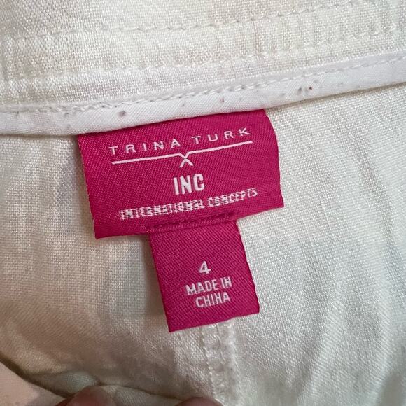 Trina Turk INC Pants Womens 4 White Side Stripe Linen Blend Straight - Picture 7 of 13